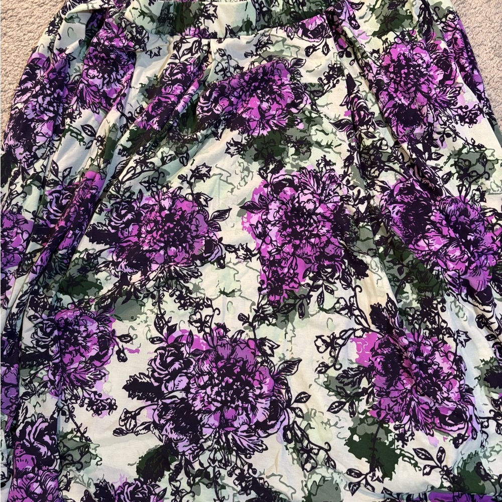 LuLaRoe Purple and Green Pleated Midi Skirt